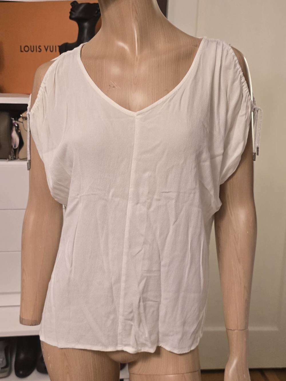 Juicy Couture White Cold-Shoulder V-Neck Blouse